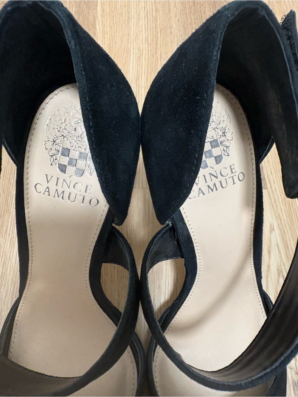 Vince Camuto Black Pointed Toe Ankle Strap Suede Pumps - Picture 4 of 5